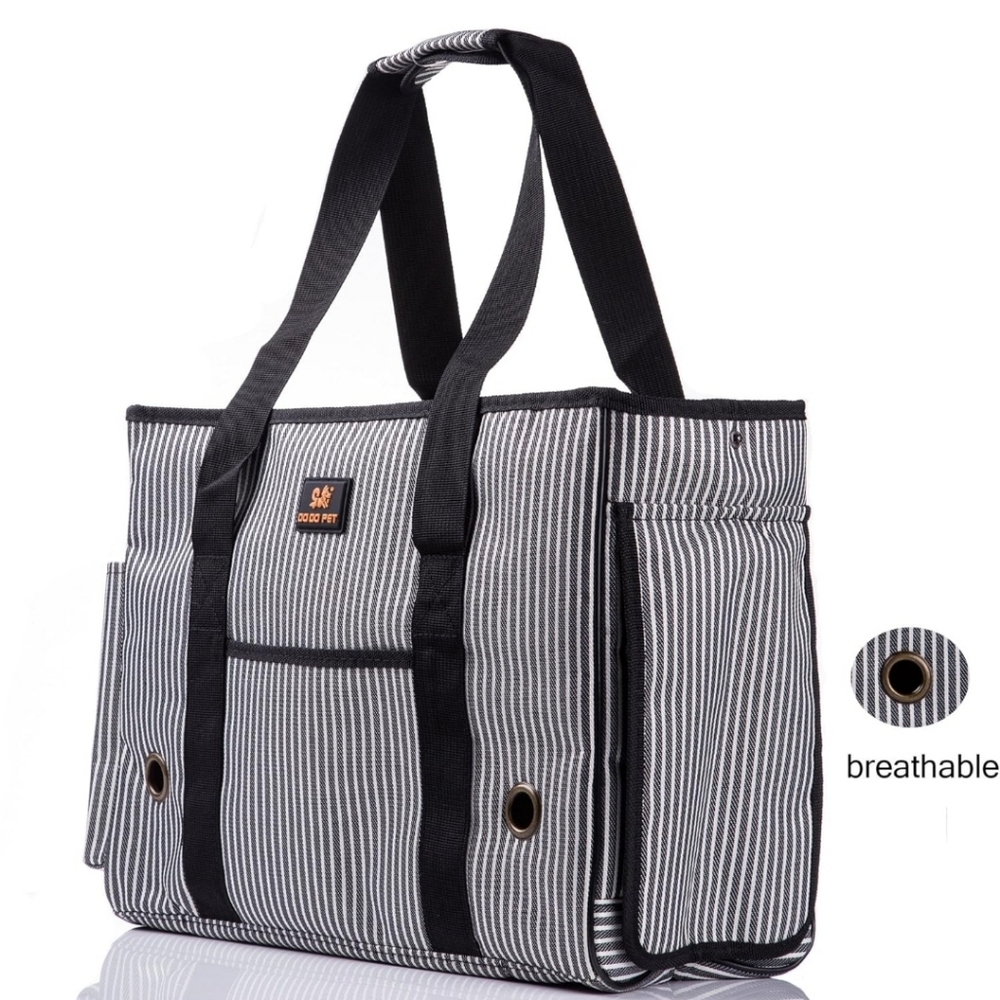 Striped Black and White pet carrier
